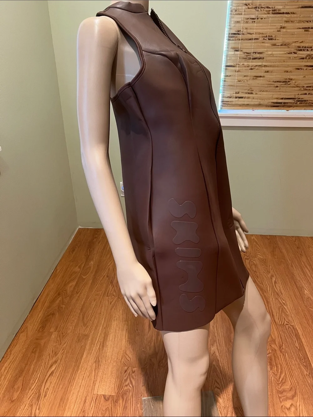 Skims Sleeveless Brown Rubber Zip-Front Swim Dress size 2X